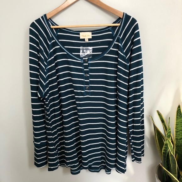 Modcloth Striped Knit Henley Top Long Sleeve Shirt Scoop Neck Plus Size 3X - Picture 8 of 8